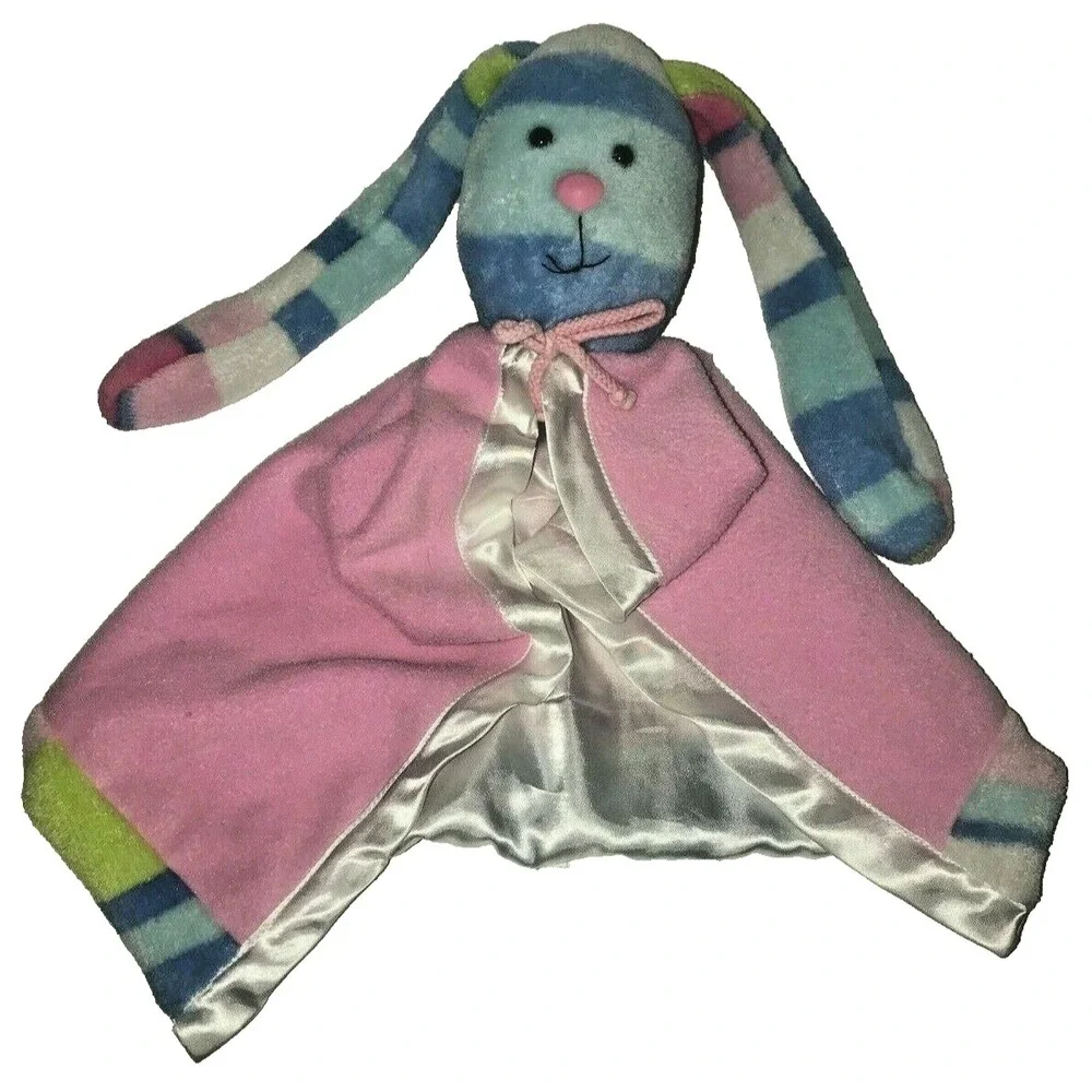 Stephan Baby Security Blanket Bunny Rabbit‎ Stripes Pink Blue Green Lovey